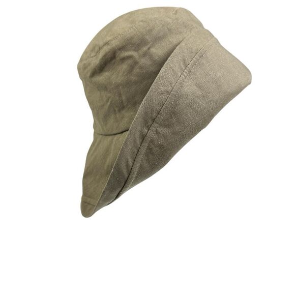 Cablo Camurie Wide Brim Adjustable Cotton Cloche Bucket Hat in Tan - Picture 2 of 8